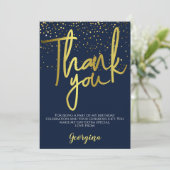 Birthday Navy Gold Typografie Dankeskarte (Stehend Vorderseite)