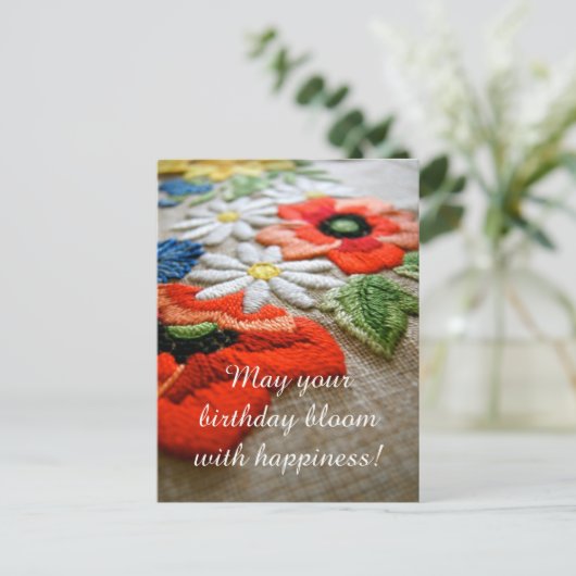 Birthday Needle Art Postkarte (Stehend Vorderseite)
