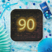 Birthday Neon 90 Sign on Brick Wall Pappteller (Party)
