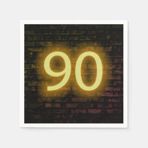 Birthday Neon 90 Sign on Brick Wall Serviette
