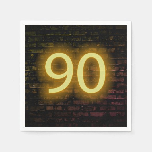 Birthday Neon 90 Sign on Brick Wall Serviette (Vorderseite)