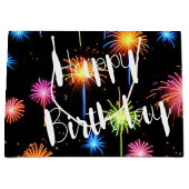 Birthday Neon Feuerwerk auf schwarz Große Geschenktüte (Vorderseite)