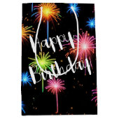 Birthday Neon Feuerwerk auf schwarz Mittlere Geschenktüte (Vorderseite)