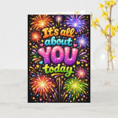 Birthday Neon Fireworks Karte (Gelbe Blume)