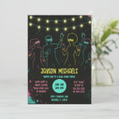 Birthday Neon Glow Party mit String Lights Einladung (Stehend Vorderseite)