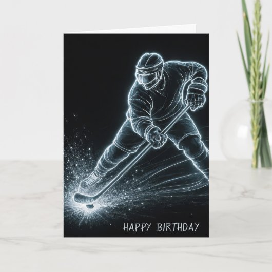 Birthday Neon Hockey Player On Ice Karte (Vorderseite)