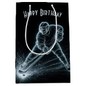Birthday Neon Hockey Player On Ice Mittlere Geschenktüte (Vorderseite)