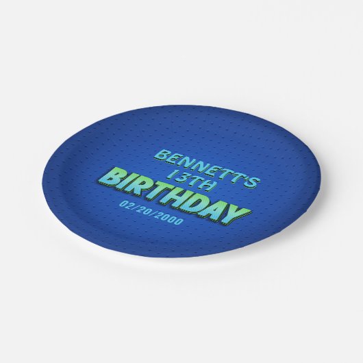 Birthday Neon Pappteller (Schrägansicht)