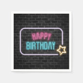Birthday Neon Sign On Brick Wall Napkins Serviette (Vorderseite)