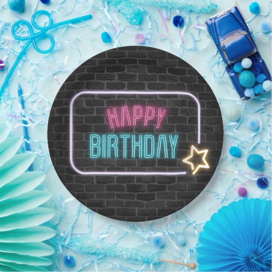 Birthday Neon Sign On Bridge Pappteller (Party)