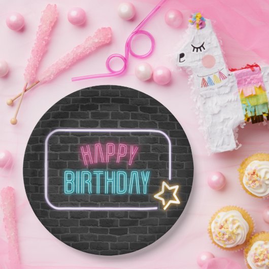 Birthday Neon Sign On Bridge Pappteller (Party)