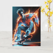 Birthday Neon Skateboarder auf Black Karte (Gelbe Blume)