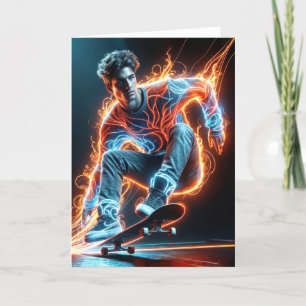 Birthday Neon Skateboarder auf Black Karte