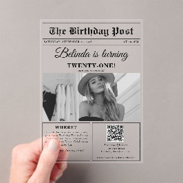 Birthday Newspapier Spaß Schwarz & Weiß Foto Acryleinladungen