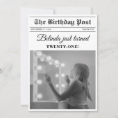 Birthday Newspapier Spaß Schwarz & Weiß Foto Dankeskarte (Vorderseite)