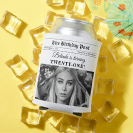 Birthday Newspapier Spaß Schwarz & Weiß Foto Dosenkühler