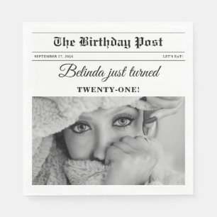 Birthday Newspapier Spaß Schwarz & Weiß Foto Serviette