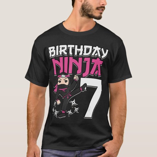 Birthday Ninja 7 Girl Pink Shinobi Themen7th B-Da T-Shirt (Vorderseite)