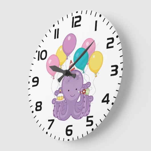 Birthday Octopus Große Wanduhr (Winkel)