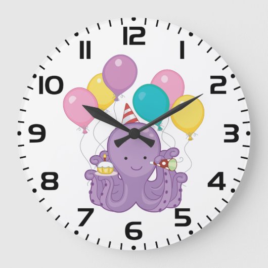 Birthday Octopus Große Wanduhr (Vorderseite)