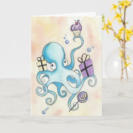 Birthday Octopus Karte (Gelbe Blume)