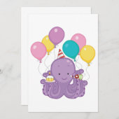 Birthday Octopus mit Balloons und Cupcake Einladung (Vorne/Hinten)