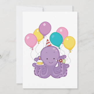 Birthday Octopus mit Balloons und Cupcake Einladung