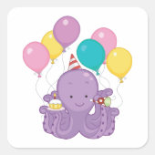 Birthday Octopus Quadratischer Aufkleber (Vorderseite)