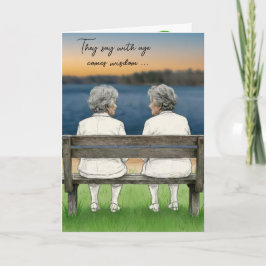 Birthday Old Ladies Chatting on a Lake Bench Karte