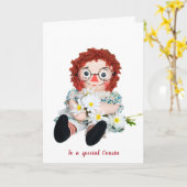 Birthday old Rag Doll for Cousin Karte (Gelbe Blume)