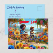 Birthday on a Bike Einladungspostkarte (Vorne/Hinten)
