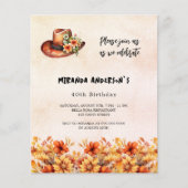 Birthday Orange Blume Cowgirl-Budget-Einladung (Vorderseite)