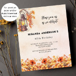 Birthday orange fall florale Budget Einladung Flyer<br><div class="desc">Bitte beachten Sie,  dass diese Einladung auf Flyer Papier und sehr dünn ist. Umschläge sind nicht enthalten. Für dickere Einladungen (gleiche Gestaltung) besuchen Sie bitte unseren Shop. Eine Rose Gold,  rot rosa Farbverlauf Hintergrund. Vintage Latern- und Orangenfarben. Personalisieren und fügen Sie einen Namen und Party-Details hinzu.</div>
