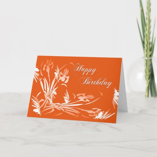 Birthday Orange Floral Karte (Vorderseite)
