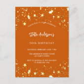 Birthday orange golden stars modern einladungspostkarte (Vorderseite)