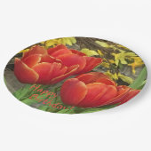 Birthday Orange Red Tulips Pappteller (Schrägansicht)