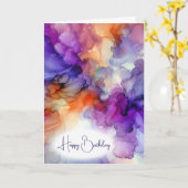 Birthday Orange und Lila Alkoholtinte Abstrakt Karte (Gelbe Blume)