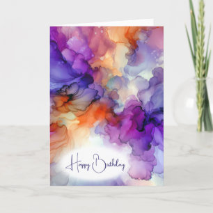 Birthday Orange und Lila Alkoholtinte Abstrakt Karte