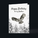 Birthday Owl Bird Watercolor Brother Karte<br><div class="desc">Aquarelluschel im Flug auffallend mit einem Winter von frostigen schneebedeckten Bäumen Wald Frohe Geburtstag zu meinem Bruder</div>