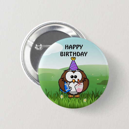 Birthday Owl Button (Vorne & Hinten)