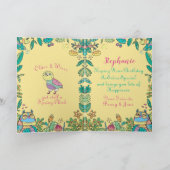 Birthday Owl Colorful Folk Typografie Zeichnend Karte (Innenseite)