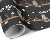 Birthday Owl Crystal Necklace Stars Birthday Black Geschenkpapier (Rolleneckpunkt)