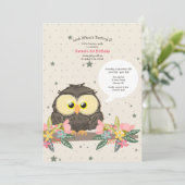 Birthday Owl Einladung (Stehend Vorderseite)