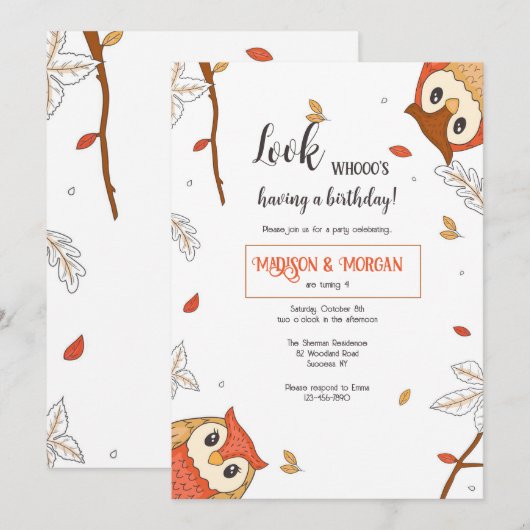 Birthday Owls Einladung (Vorne/Hinten)