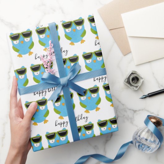 Birthday Owls mit Sonnenbrille Geschenkpapier (Schenken)