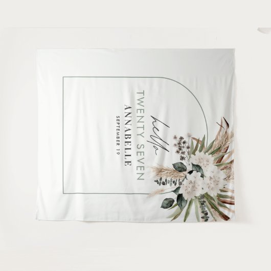 Birthday Pampas Gras Eukalyptus Modernes Wein Wandteppich (Vorderseite (Horizontal))