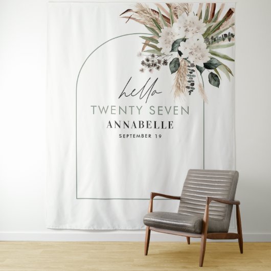 Birthday Pampas Gras Eukalyptus Modernes Wein Wandteppich (Beispiel)