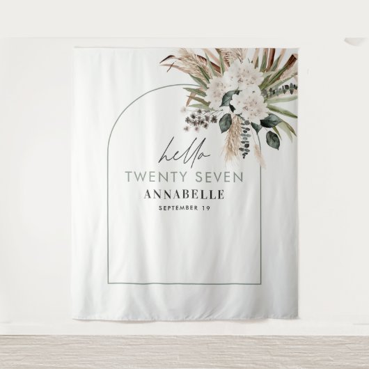 Birthday Pampas Gras Eukalyptus Modernes Wein Wandteppich (Vorderseite)