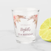 Birthday Pampas Gras rot Rosa Blume Name Schnapsglas (Vorderseite)