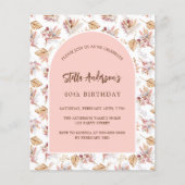 Birthday Pampas Rose Gold Blume Einladung Flyer (Vorne)